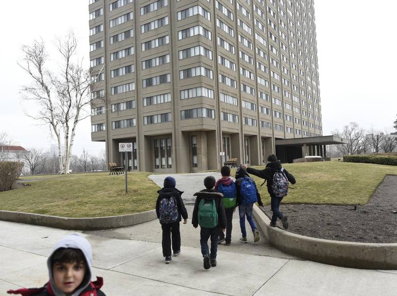 Ahmad Al Rasoul’s sons head home with friends after school was over for another day at Thorncliffe Park School.