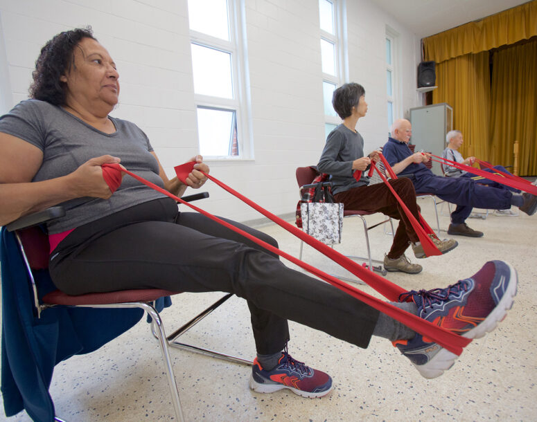 Clients exercising with resistance band