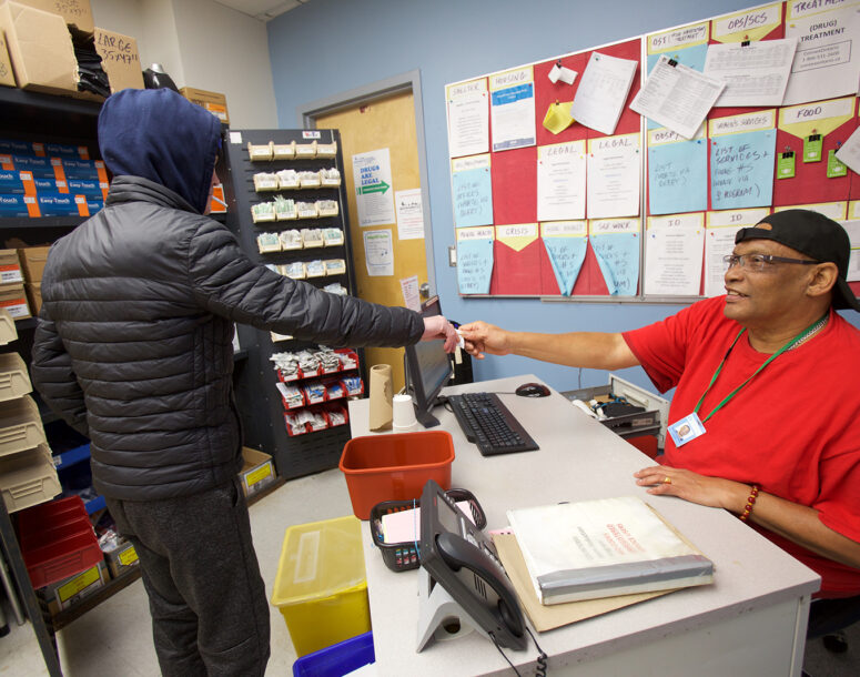 A client being given information by a service provider