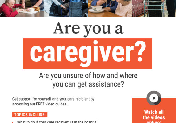 Flyer promoting series of videos for caregivers