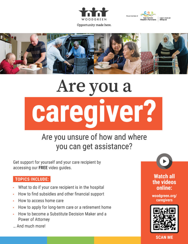 Flyer promoting series of videos for caregivers