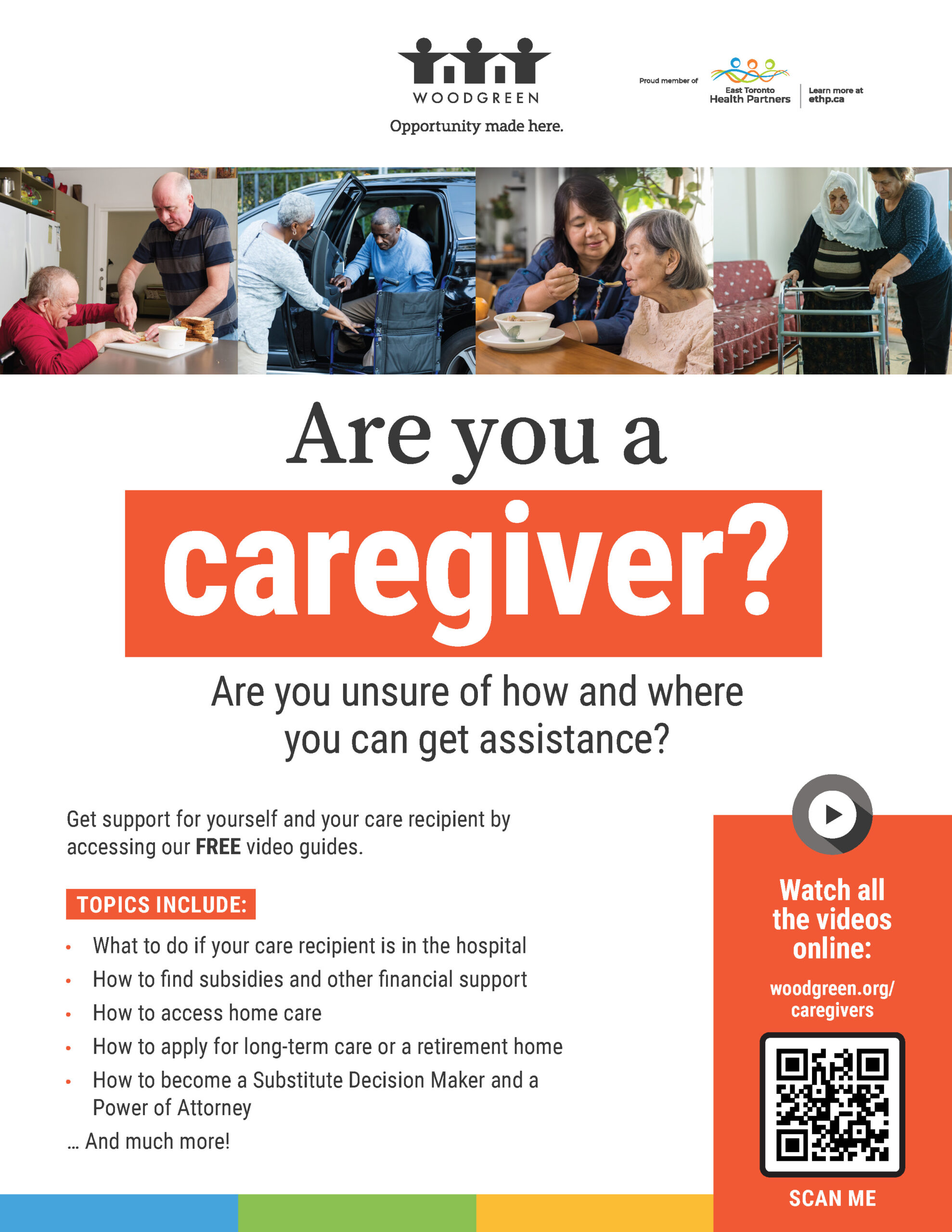 Flyer promoting series of videos for caregivers